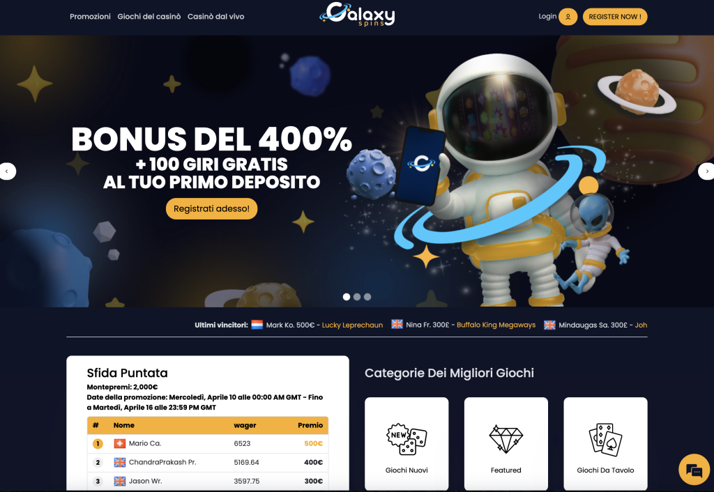 image of Galaxy Spins Casino website