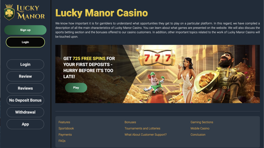 image of lucky manor casino website