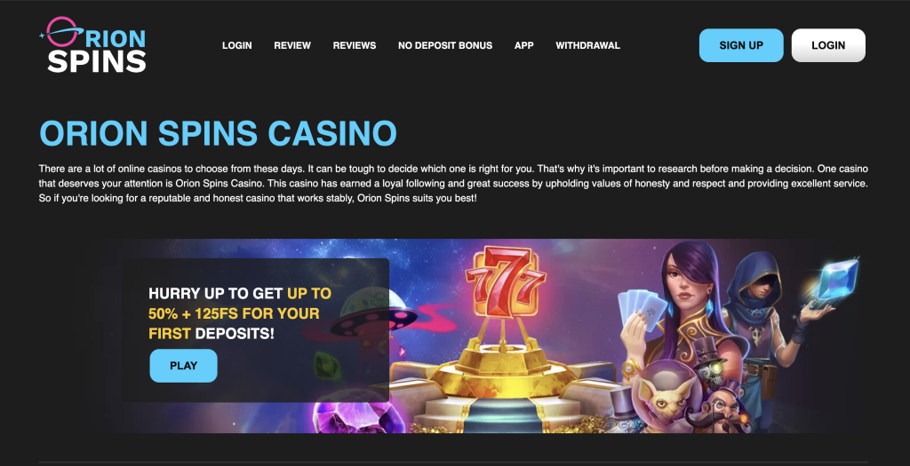 image of orion spins casino website