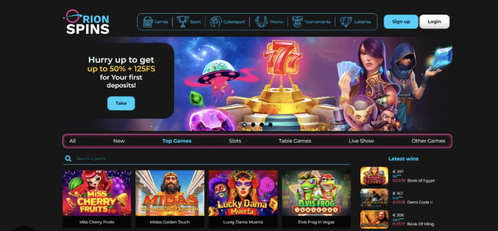 image of orion spins casino website