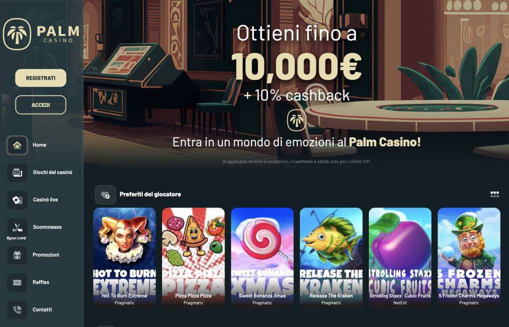 Image of Palm Casino website