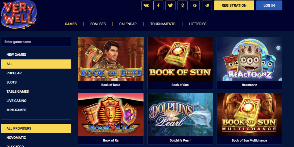 image of Very Well Casino website